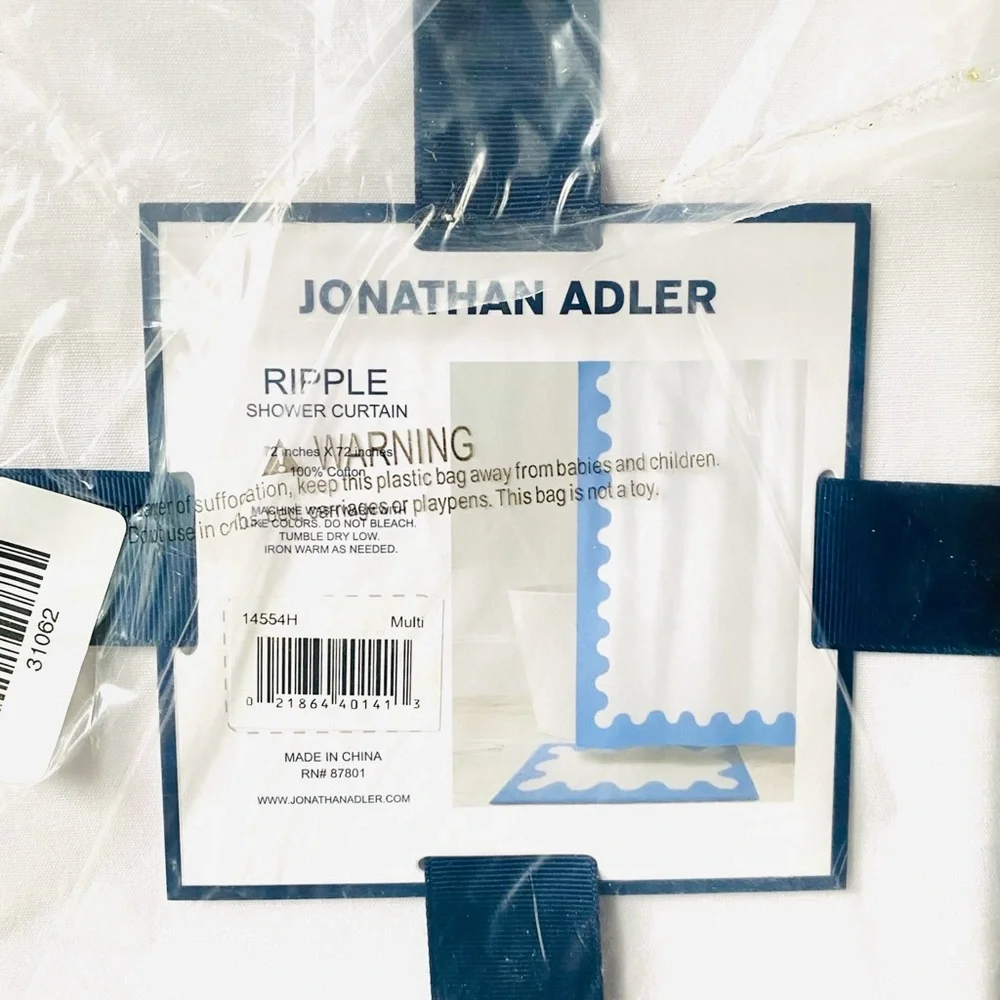 Jonathan Adler Ripple Shower Curtain in Blue and White